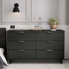 Manhattan Comfort Granville 55.04" Modern Double Wide Dresser - Dark Grey-Includes 6 Full Extension Drawers with Top Drawer Designed in Vertical Textured Ribbed Lines Made from Solid Wood.