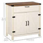 HOMCOM 29.9" L Sideboard Buffet Cabinet for Farmhouse Kitchen - White-Suitable for the storage of utensils, kitchenware, small electric appliances, bottles, and jars, etc