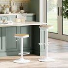 HOMCOM Adjustable Swivel Wooden Bar Stools - Natural Wood and White - 2 Pack-23.6" -31.5" (60-80 cm) adjustable seat height adapts to any bar or counter with ease
