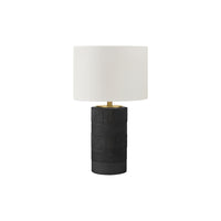 Monarch Specialties 24" H Contemporary Table Lamp - Black Resin / Ivory / Cream Shade-Invite bold fashionable style to your living room, office, or bedroom with this cylinder shaped, 24"h contemporary table lamp with a textured black resin base and a fabric ivory shade, finished with a round gold finial on top