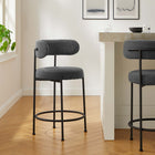 Modway Albie Boucle Fabric Counter Stools - Charcoal/Black - 2 Pack-Adjustable Non-Marking Foot Pins