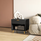 HOMCOM Nightstand with Fluted Panel - Black-Under mounted slide ensures smooth drawer movement