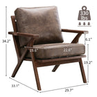 Ebello Joichiro 29.5" Wide Solid Wood Frame Upholstered Mid Century Modern Retro Armchair Accent Chair - Dark brown-6