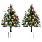 HOMCOM 2' Pre-Lit Artificial Christmas Tree 2-Piece Set - Green-2 ft. tall, lushly decorated tips with berries and pine cones for a healthy and natural look 