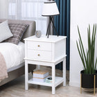 HOMCOM Modern 15.75" Nightstand - White-Two drawers with handle, top and bottom opening shelf provide ample storage space 