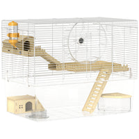 PawHut Hamster/Gerbils Cage with Food Dish - White-The 3-tier design provides plenty of space