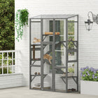 PawHut 99" H Outdoor Catio Enclosure with 6 Jumping Platforms - Grey-Keep cats safe and dry under the waterproof roof 