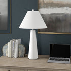 Hudson&Canal Ingalls 28" Tall Monochrome Table Lamp with Fabric Shade - Matte White/White-Handcrafted matte white finish is applied to the round ceramic base