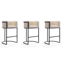 Manhattan Comfort Cosmopolitan 23.7" Mid-Century Modern Faux Leather Upholstered Bar Stool - Cream and Black - 3 Pack-Mid-Century Modern Barstool with Backseat Perfect for Bar and Kitchen Use. Set of 3