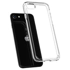 Spigen Crystal Hybrid for iPhone SE, 8, 7 - Crystal Clear-Transparency highlights original phone design with built-in kickstand.
