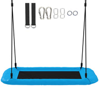 Qaba Kids Saucer Swing with Adjustable Height and Tree Straps - Blue-A spacious 58.3" x 30.3" seat allows up to four children to play together 