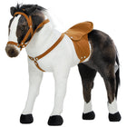 Qaba Standing Ride-On Horse with Neighing Sound and Soft Padding - Brown-Realistic horse design enhances imaginative play for children 