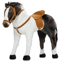 Qaba Standing Ride-On Horse with Neighing Sound and Soft Padding - Brown-Realistic horse design enhances imaginative play for children 
