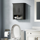 kleankin Bathroom Wall Cabinet with Shelf - Black-Cabinet with doors and open shelf store your beauty products and daily hygiene items