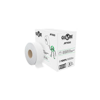 Globe Commercial JRT650 Jumbo Roll Toilet Tissue - 2 Ply - White - 650'/Pack - 8 Pack-Core Diameter of 3.3” and total roll diameter of 8.66”