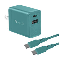 Helix USB-C + USB-A Wall Charger with Cable - 20W - Blue-20 Watt