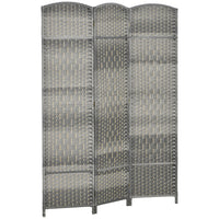 HOMCOM 3 Panel Hand-Woven Freestanding Room Divider for Home Office Bedroom - Mixed Grey-3-panel folding design with 6 metal hinges allows for easy storage 

