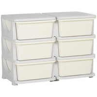 Qaba 3 Tier Kids Toy Organizer with 6 Plastic Storage Bins - Cream White-Rounded edges help prevent your kid from getting injured in case they fall 