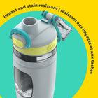 Bubba Kids Flo Water Bottle - 16 oz (473 ml) - Wide Mouth - Silicone Sleeve - Push Button Lid - Light Stone/Limelight/Scuba-Easy-to-grip silicone sleeve keeps drinks cold longer, reduces condensation, and comes off for thorough cleaning
