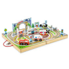Melissa & Doug 18-Piece Wooden Take-Along Tabletop Town - 4 Rescue Vehicles, Play Pieces, Bridge-Rescue Vehicles