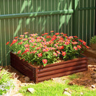 Outsunny Galvanized Steel Planter Raised Garden Bed - 47" L x 47" W x 12" H - Dark Brown Wood Effect-Open bottom design makes it great for long rooted plants 