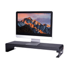 Rocelco 46" Adjustable Sit/Stand Up Corner Desk Riser with Dual Monitor Mount - Teak-CADR has 40” wide and 14.2 deep keyboard tray