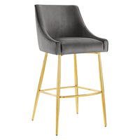 Modway Discern Performance Velvet Bar Stool - Gray-Glam Deco Bar Stool