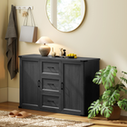 HOMCOM 47" Modern Sideboard Buffet Cabinet with Drawers & Storage Doors - Black Wood Grain-Made of P2 grade board, this stable unit holds up to 231 lbs