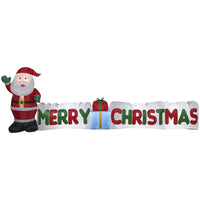 GEMMY Airblown Inflatable Merry Christmas Sign with Santa - 37" x 108"-Lights up with energy-efficient LED light