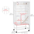 PawHut 71" H 3-Tier Large Bird Cage with Wheels, Perches, Ramp, Storage Shelf and Toys - White-Includes three wooden perches and six plastic food containers 
