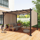 Outsunny 10 ft W x 12 ft L Retractable Pergola Canopy - Light Brown-Easy sliding canopy allows you to find the perfect amount of sun or shade