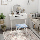 HOMCOM Makeup Vanity Desk with Round Mirror and 2 Drawers - 31.5" L x 15.7" W x 49.2" H - White-Put it in the bedroom, wardrobe, or dressing room 