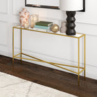 Hudson&Canal Henley 55"W Console Table with Glass Top - Brass-Handcrafted finish is applied to the steel frame