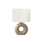 Monarch Specialties 24" H Contemporary Table Lamp - Brown Ceramic / Ivory / Cream Shade-A contemporary and stylish 24"H table lamp featuring a trendy, donut-shaped, light brown ceramic base topped with an oval, ivory fabric shade and a round silver metal finial