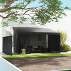 Outsunny 10 ft W x 13 ft L Wall Mounted Pergola Gazebo with Curtains and Nettings - Dark Grey-Detachable two curtains and two nettings can block wind and provide a privacy space