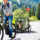 Aosom 2-in-1 Pet Bike Trailer and Stroller with Universal Wheel Reflectors and Flag - Green-Zippered mesh screen at the front, top, side & back ensures good ventilation and easy access 
