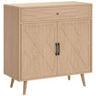 HOMCOM 30" Farmhouse Sideboard Buffet Cabinet with Drawer & Storage Shelf - Oak-Features unique line-patterned doors in a warm oak finish, elevating your decor