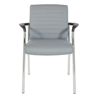 Work Smart Faux Leather with Chrome Frame Guest Chair, Charcoal Grey-Thick padded Charcoal Grey faux  leather seat and back with built in lumbar support