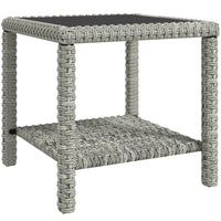 Outsunny 19" Outdoor Wicker Coffee Table with Glass Top-Rattan design enhances both home and garden decor aesthetics