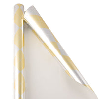 JAM Paper Christmas Wrapping Paper - 30" x 12' - Silver & Gold Argyle -Silver & Gold Argyle Design