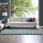 Modway Solvea Moroccan Trellis Shag Area Rug - 5 ft W x 8 ft L - Aqua Blue/Ivory-Gripping Jute Fabric Underside 