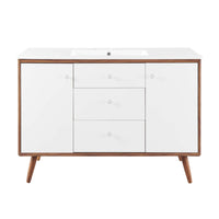 Modway Transmit 48" Single Sink Bathroom Vanity - Walnut/White-Mid-Century Modern Vanity