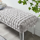 Modway Prologue Woven Performance Velvet Ottoman - Light Grey-Durable Stain Resistant Fabric