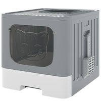 PawHut Foldable Cat Litter Box with Drawer Tray, Lid and Scoop - Grey-Slide-out tray simplifies daily cleaning, saving you time 