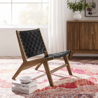 Modway Saoirse Leather Wood Accent Lounge Chair - Walnut Black-Slightly Reclined Seat