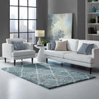 Modway Toryn Diamond Lattice Shag Area Rug - 5 ft W x 8 ft L - Aqua Blue/Ivory-Shag Weave Of Approx. 2 Inches