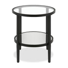 Hudson&Canal Hera 20"W Round Side Table with Mirror Shelf - Blackened Bronze-Features a tempered glass top and shelf