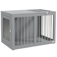 PawHut 31.5" L Dog Crate Furniture with Double Doors - Grey-Protected and safe place to retreat for your dog 