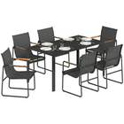 Outsunny 7 Pieces Outdoor Dining Set - Patio Table and Chairs for 6 - Black-Backrest adjusts to four positions for tailored comfort