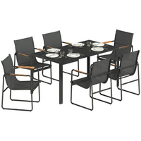 Outsunny 7 Pieces Outdoor Dining Set - Patio Table and Chairs for 6 - Black-Backrest adjusts to four positions for tailored comfort